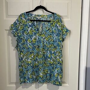 Anne Carson Blue and Green Floral Blouse. NWT
